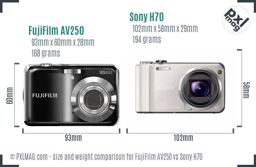 FujiFilm AV250 vs Sony H70 size comparison