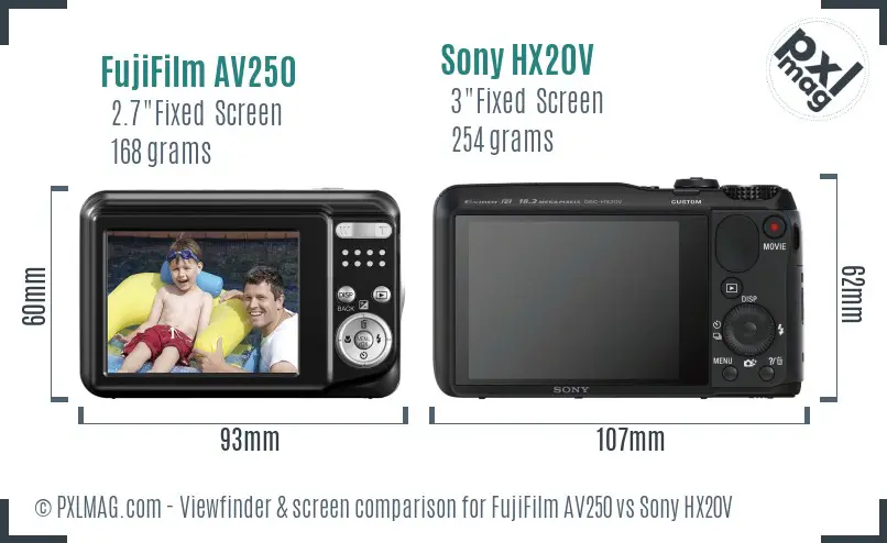 FujiFilm AV250 vs Sony HX20V Screen and Viewfinder comparison