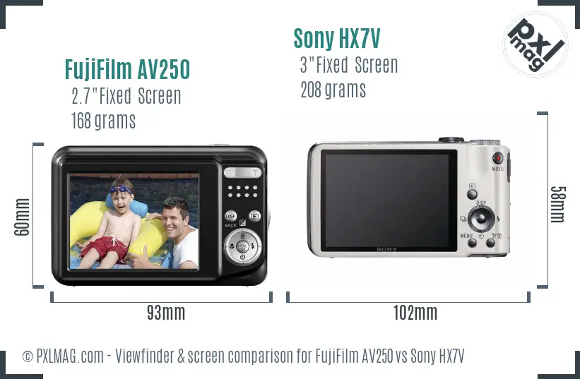 FujiFilm AV250 vs Sony HX7V Screen and Viewfinder comparison FujiFilm AV250 vs Sony HX7V Screen and Viewfinder comparison