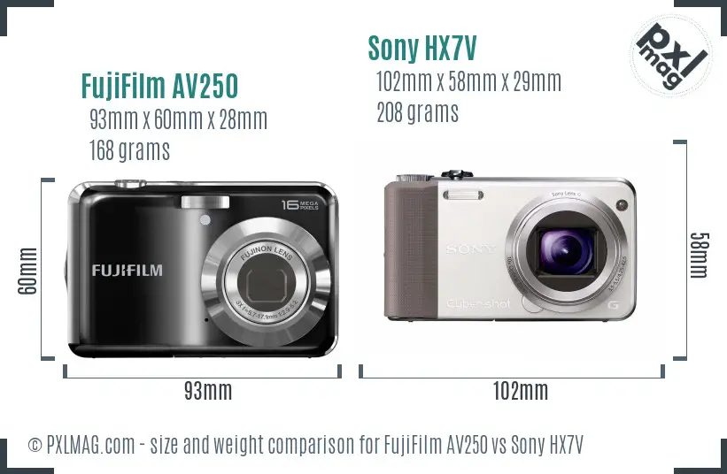 FujiFilm AV250 vs Sony HX7V size comparison FujiFilm AV250 vs Sony HX7V size comparison