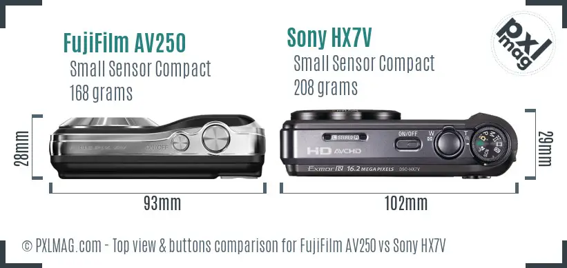 FujiFilm AV250 vs Sony HX7V top view buttons comparison FujiFilm AV250 vs Sony HX7V top view buttons comparison
