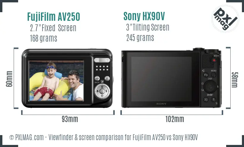 FujiFilm AV250 vs Sony HX90V Screen and Viewfinder comparison