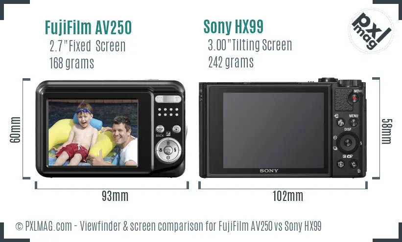 FujiFilm AV250 vs Sony HX99 Screen and Viewfinder comparison