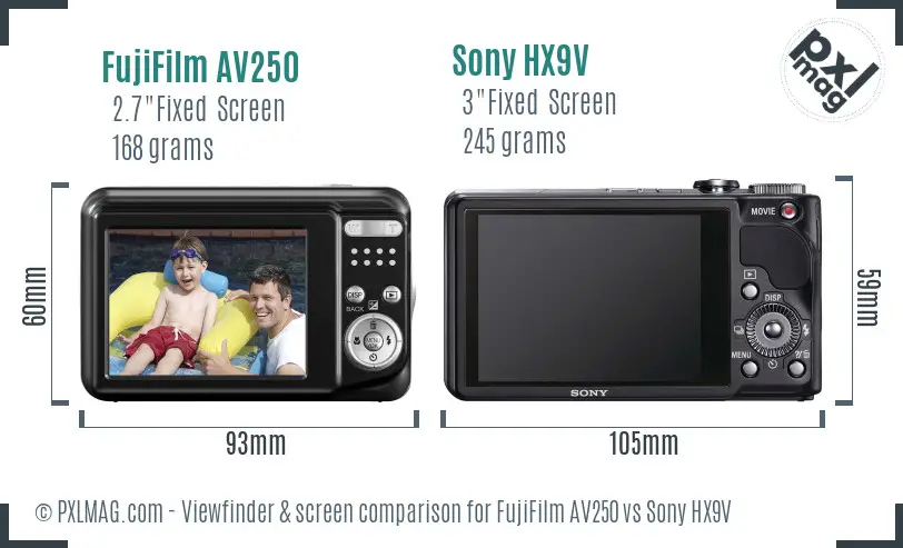 FujiFilm AV250 vs Sony HX9V Screen and Viewfinder comparison