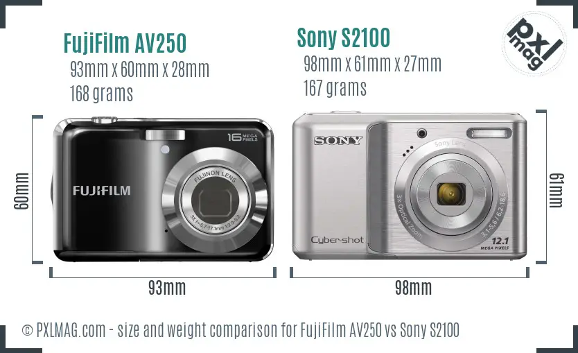 FujiFilm AV250 vs Sony S2100 size comparison