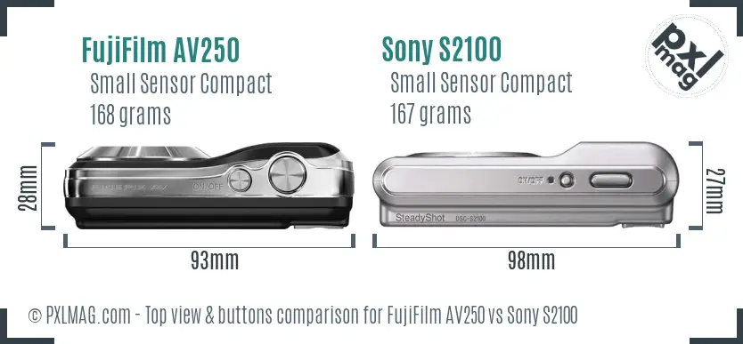 FujiFilm AV250 vs Sony S2100 top view buttons comparison