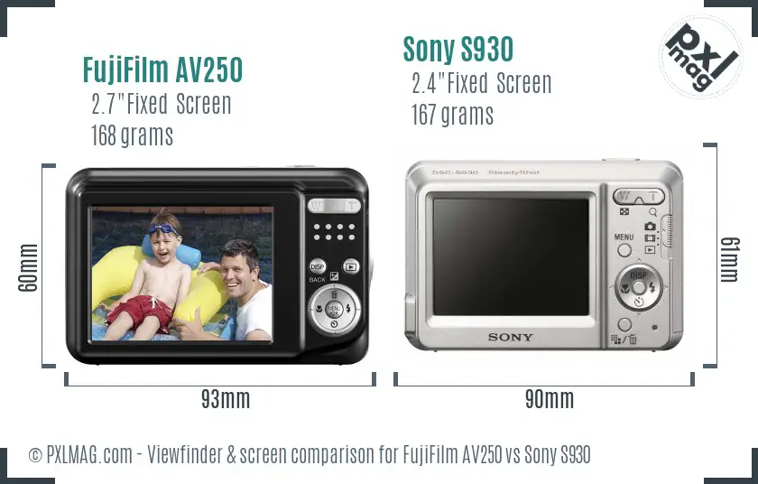 FujiFilm AV250 vs Sony S930 Screen and Viewfinder comparison