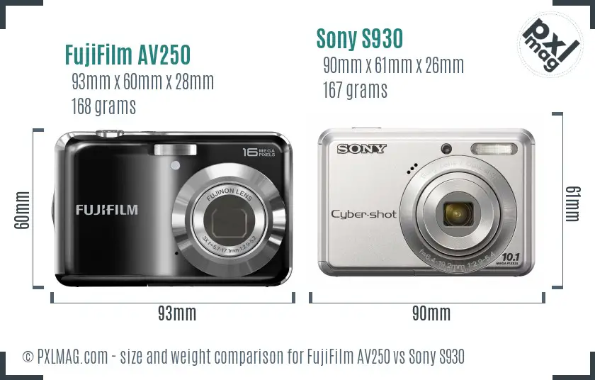 FujiFilm AV250 vs Sony S930 size comparison