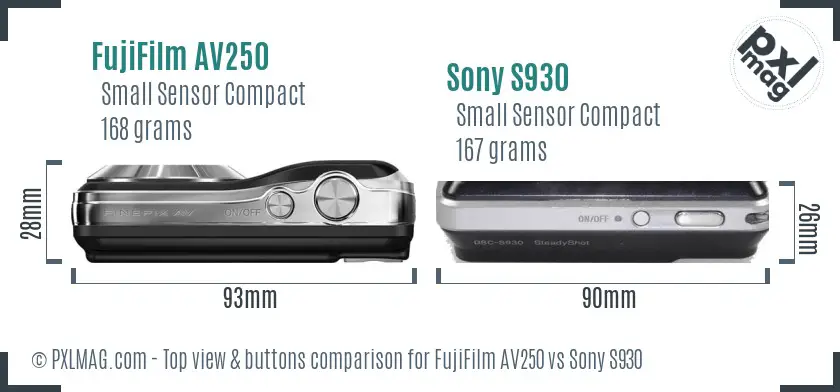 FujiFilm AV250 vs Sony S930 top view buttons comparison