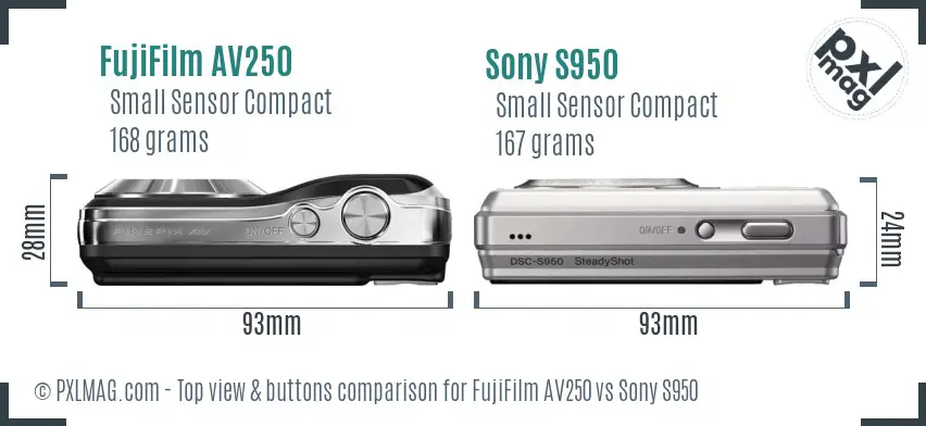 FujiFilm AV250 vs Sony S950 top view buttons comparison