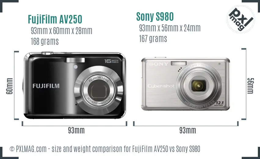 FujiFilm AV250 vs Sony S980 size comparison FujiFilm AV250 vs Sony S980 size comparison