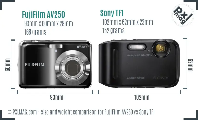 FujiFilm AV250 vs Sony TF1 size comparison