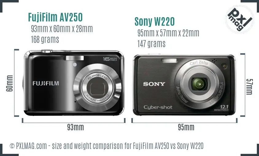 FujiFilm AV250 vs Sony W220 size comparison