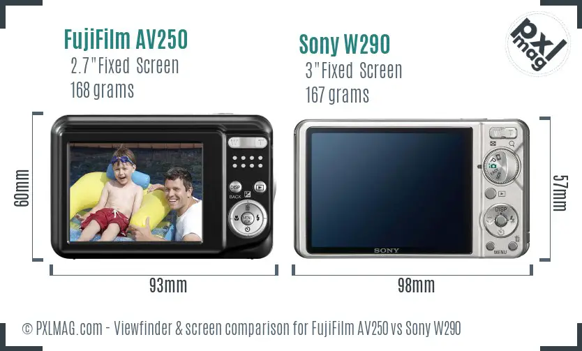 FujiFilm AV250 vs Sony W290 Screen and Viewfinder comparison FujiFilm AV250 vs Sony W290 Screen and Viewfinder comparison