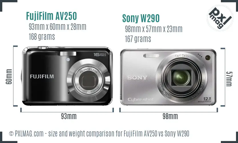FujiFilm AV250 vs Sony W290 size comparison FujiFilm AV250 vs Sony W290 size comparison