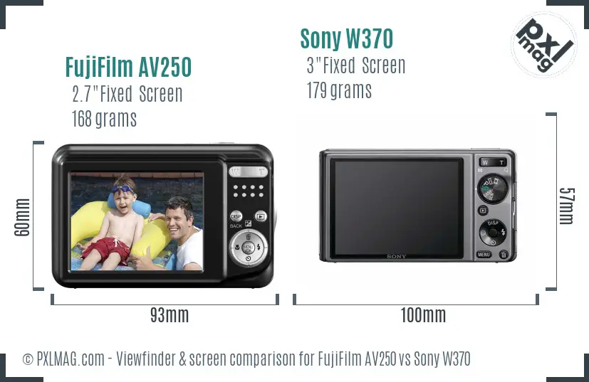 FujiFilm AV250 vs Sony W370 Screen and Viewfinder comparison