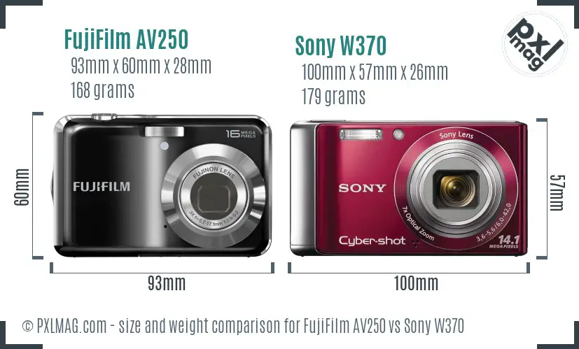 FujiFilm AV250 vs Sony W370 size comparison
