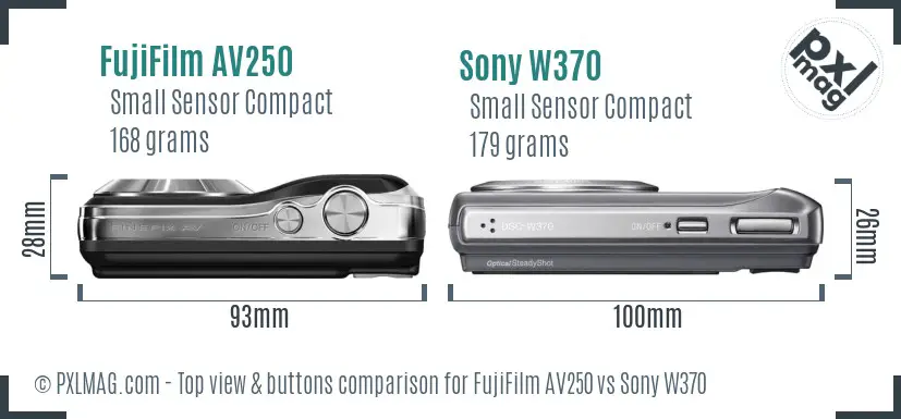 FujiFilm AV250 vs Sony W370 top view buttons comparison