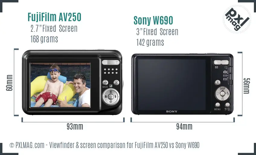 FujiFilm AV250 vs Sony W690 Screen and Viewfinder comparison