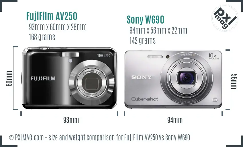 FujiFilm AV250 vs Sony W690 size comparison