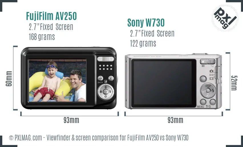 FujiFilm AV250 vs Sony W730 Screen and Viewfinder comparison