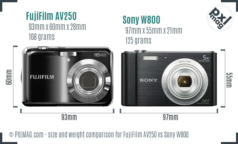 FujiFilm AV250 vs Sony W800 size comparison