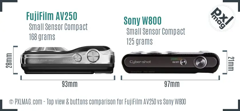 FujiFilm AV250 vs Sony W800 top view buttons comparison