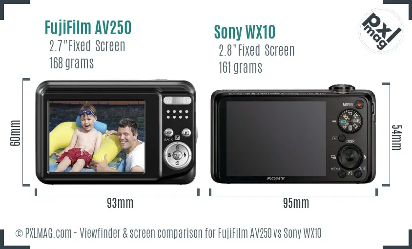 FujiFilm AV250 vs Sony WX10 Screen and Viewfinder comparison
