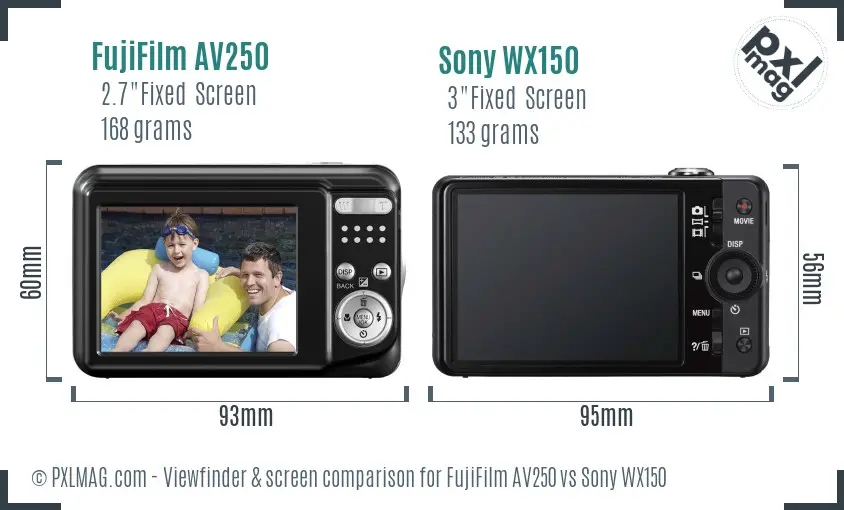 FujiFilm AV250 vs Sony WX150 Screen and Viewfinder comparison