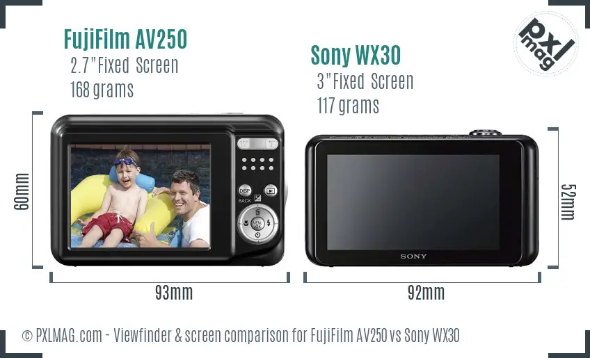 FujiFilm AV250 vs Sony WX30 Screen and Viewfinder comparison