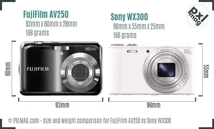 Size and Ergonomics Comparison of FujiFilm AV250 and Sony WX300