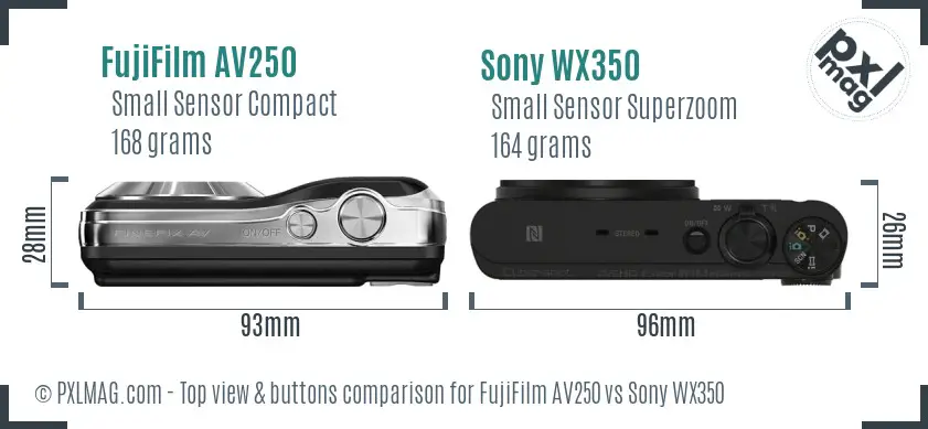 FujiFilm AV250 vs Sony WX350 top view buttons comparison