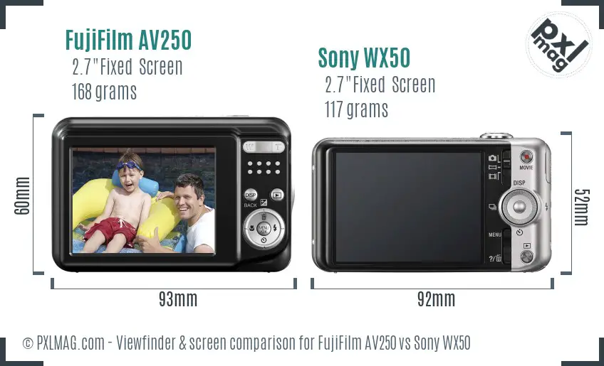 FujiFilm AV250 vs Sony WX50 Screen and Viewfinder comparison