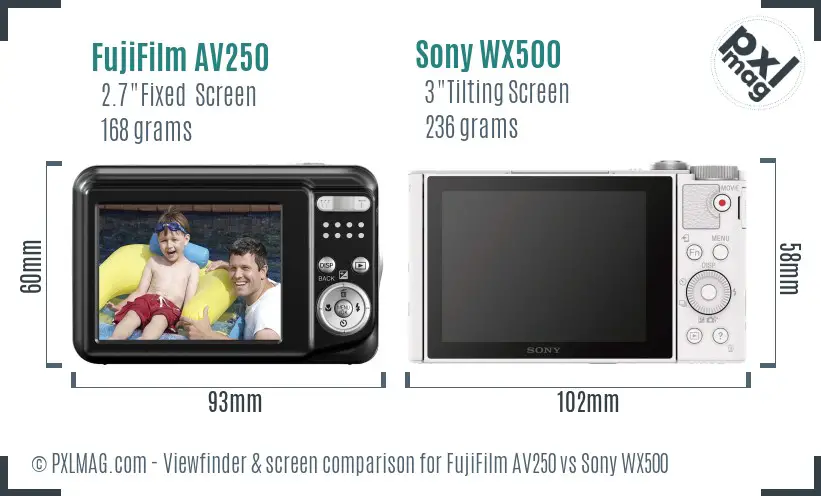 FujiFilm AV250 vs Sony WX500 Screen and Viewfinder comparison