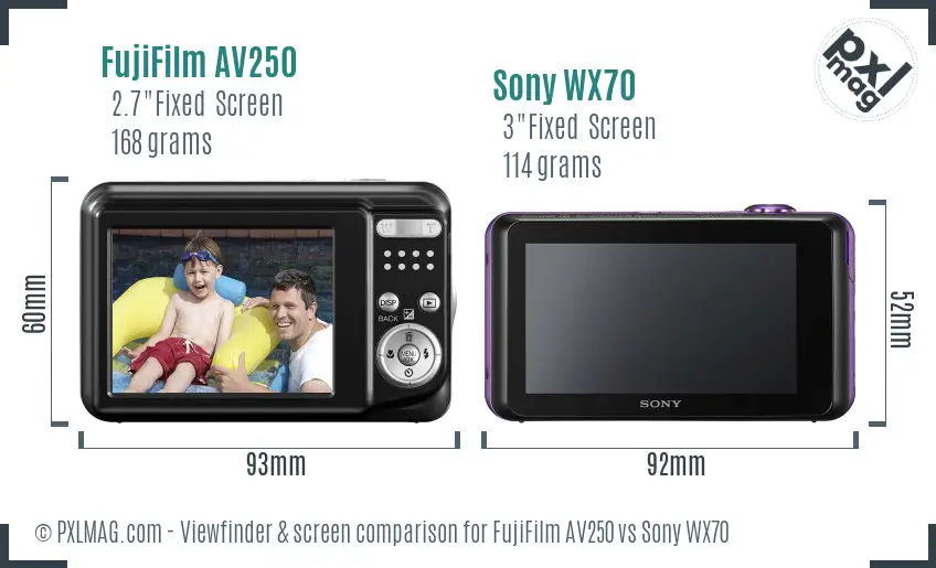 FujiFilm AV250 vs Sony WX70 Screen and Viewfinder comparison