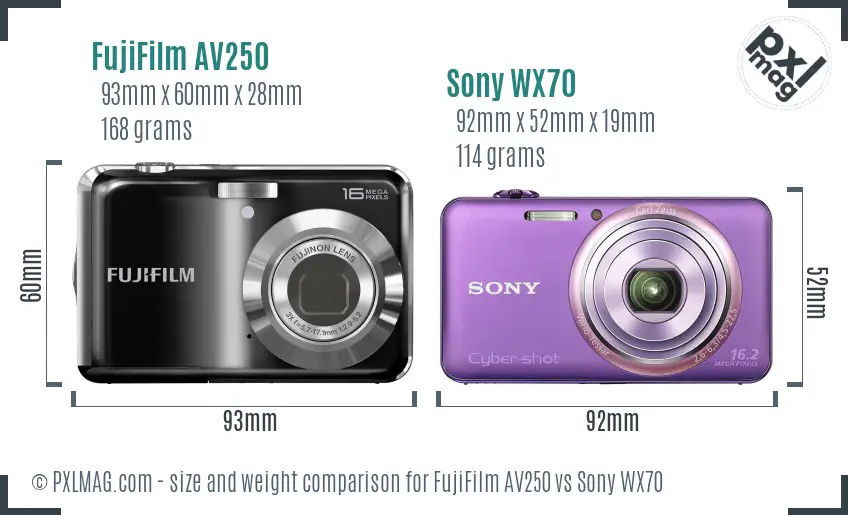 FujiFilm AV250 vs Sony WX70 size comparison
