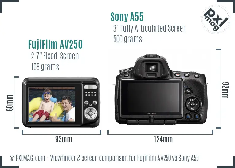 FujiFilm AV250 vs Sony A55 Screen and Viewfinder comparison