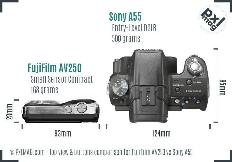 FujiFilm AV250 vs Sony A55 top view buttons comparison