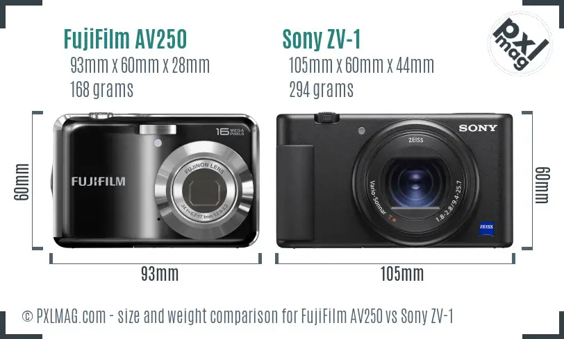 FujiFilm AV250 vs Sony ZV-1 size comparison