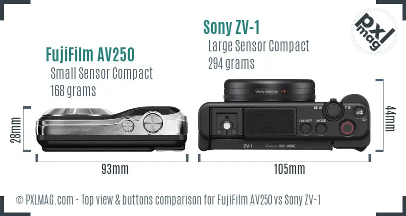 FujiFilm AV250 vs Sony ZV-1 top view buttons comparison