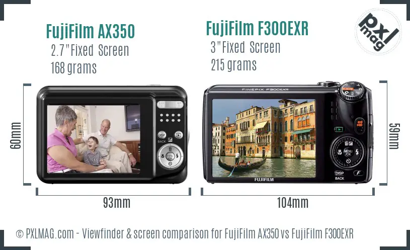 FujiFilm AX350 vs FujiFilm F300EXR Screen and Viewfinder comparison