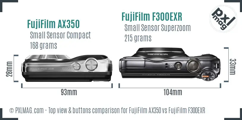 FujiFilm AX350 vs FujiFilm F300EXR top view buttons comparison