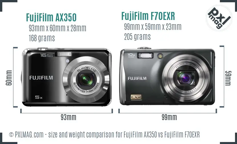FujiFilm AX350 vs FujiFilm F70EXR size comparison