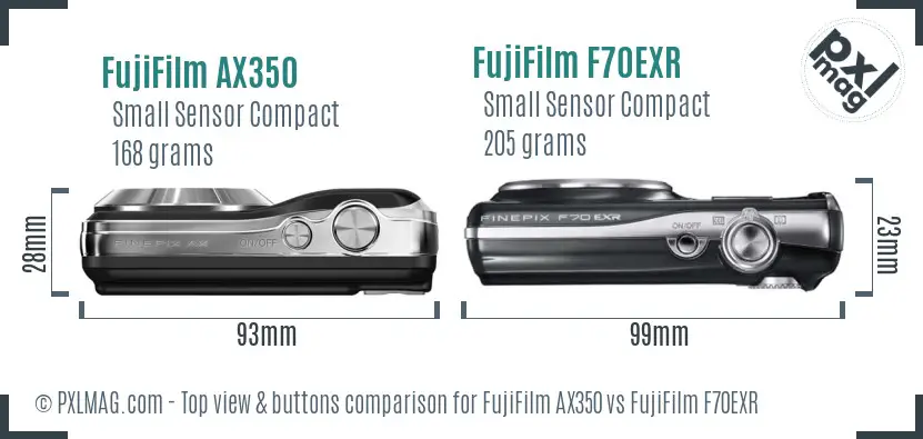 FujiFilm AX350 vs FujiFilm F70EXR top view buttons comparison