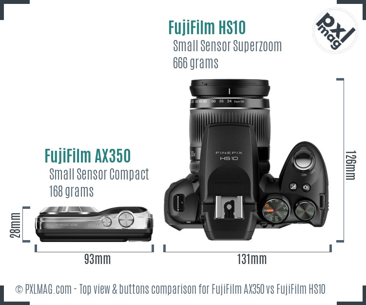 FujiFilm AX350 vs FujiFilm HS10 top view buttons comparison