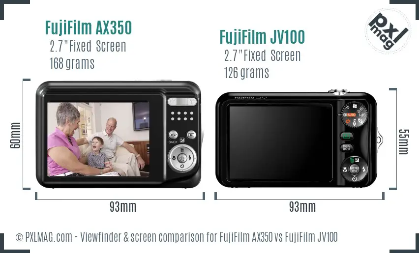 FujiFilm AX350 vs FujiFilm JV100 Screen and Viewfinder comparison