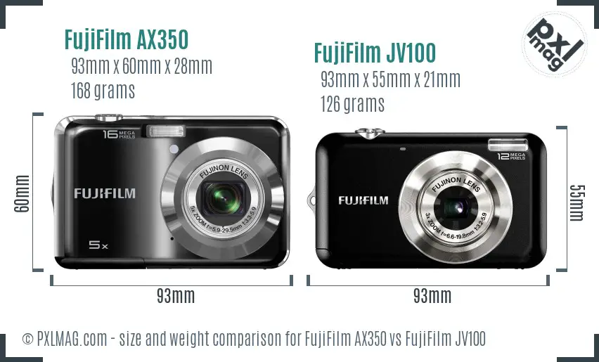 FujiFilm AX350 vs FujiFilm JV100 size comparison