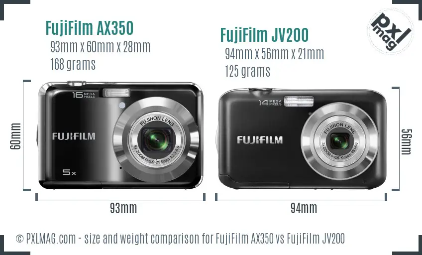 FujiFilm AX350 vs FujiFilm JV200 size comparison