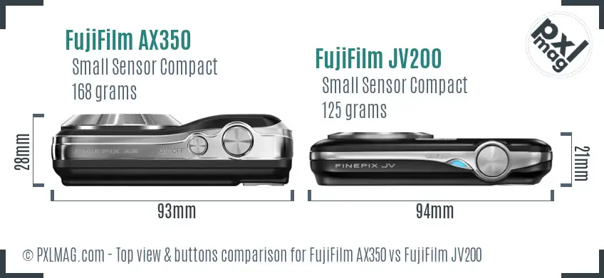 FujiFilm AX350 vs FujiFilm JV200 top view buttons comparison