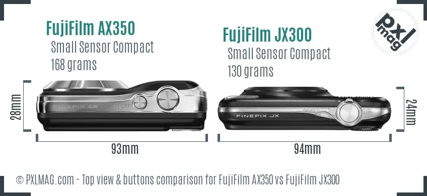 FujiFilm AX350 vs FujiFilm JX300 top view buttons comparison